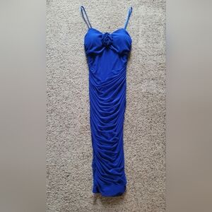 Chic Royal Blue Ruched Mini Dress